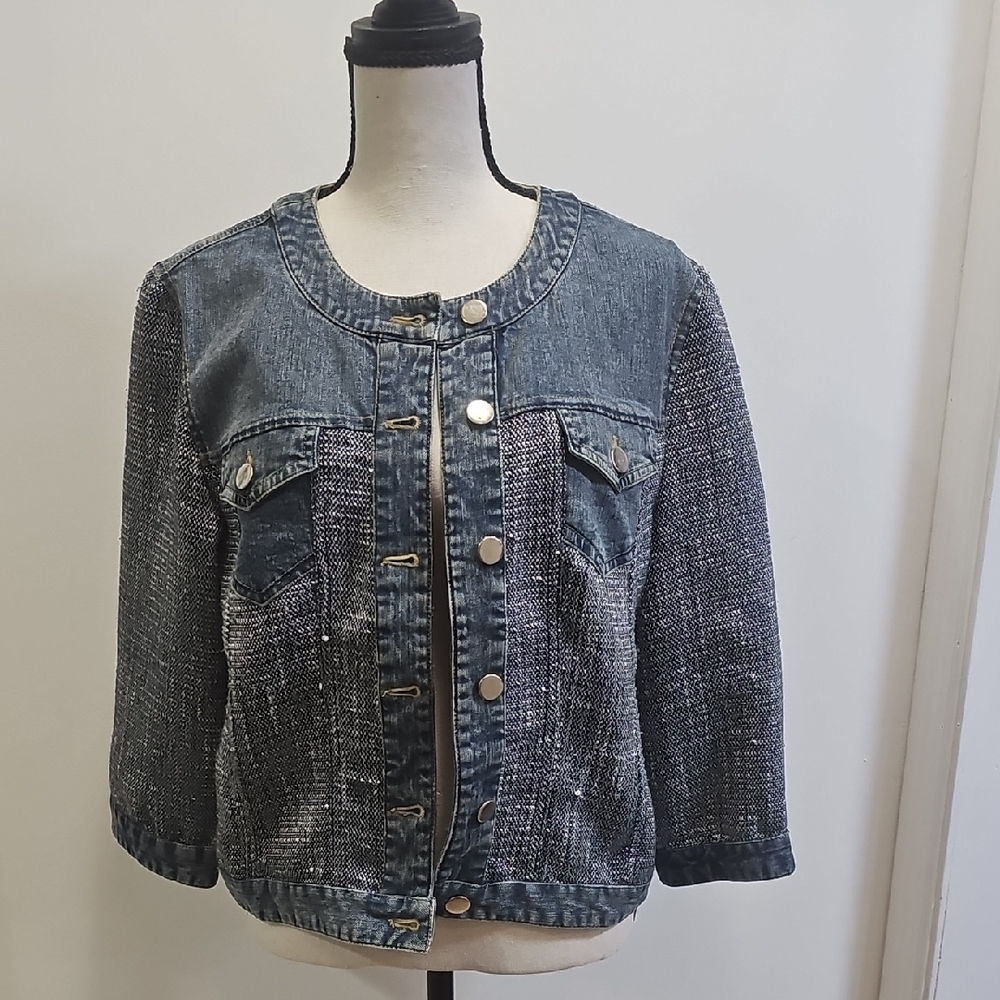 Chico's Blue Denim and Gray Tweed Jacket